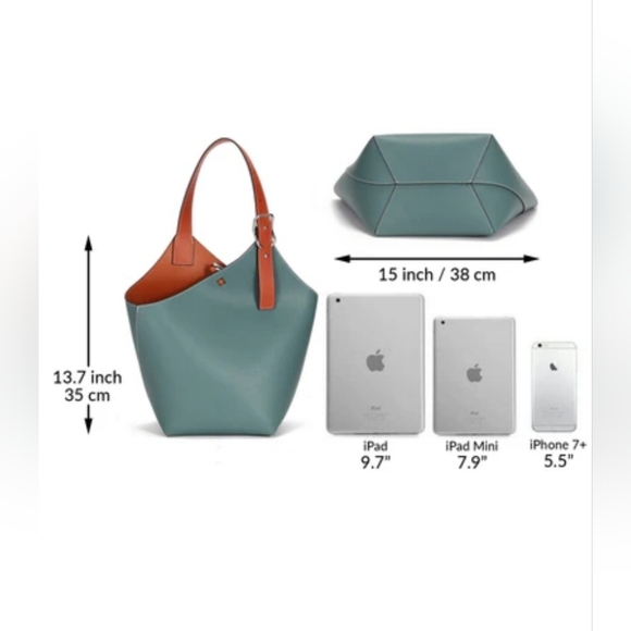 Maison de Beauté Marseille - Cholet Two-Tone Leather Handbag, Medium, Celeste - Picture 7 of 7